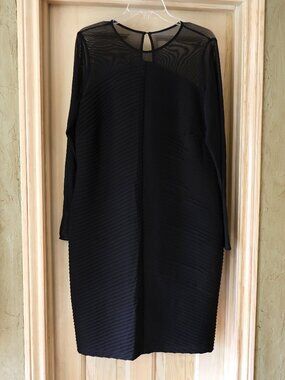 NWT Calvin Klein Black Cocktail Dress Ribbed Sheath Long Sheer Sleeves Size 16W
